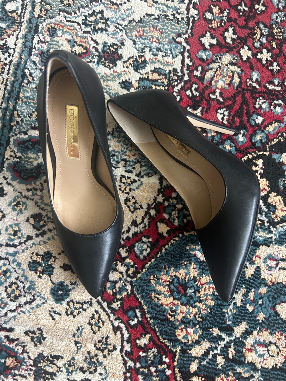 BCBGeneration Black Pointed Leather Stiletto Pumps
